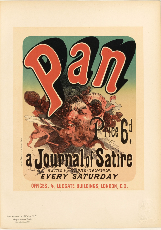 Plakat mit einer Person in einem weißen Hemd mit kurzen dunklen Haaren und einem ernsten Gesichtsausdruck, die vor einem weißen Hintergrund steht, mit zentrierter fetter schwarzer Schrift, die "Pan: A Journal of Satyre" lautet