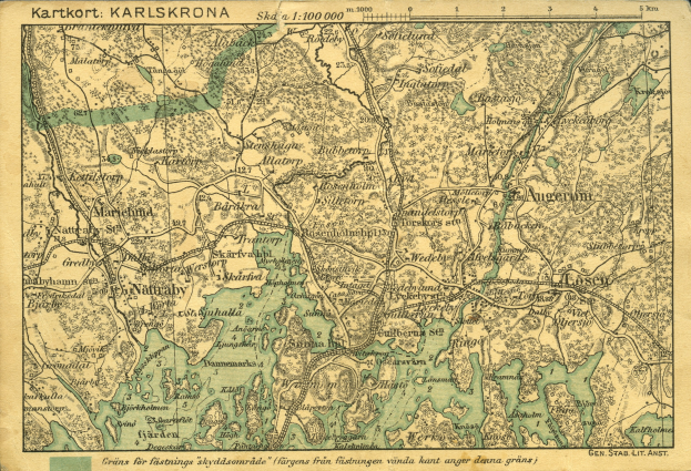 Detailierte alte Karte von Karlsruhe, Deutschland, die Straßen, Gebäude und Sehenswürdigkeiten mit Text oben und unten auf dem Papier zeigt.