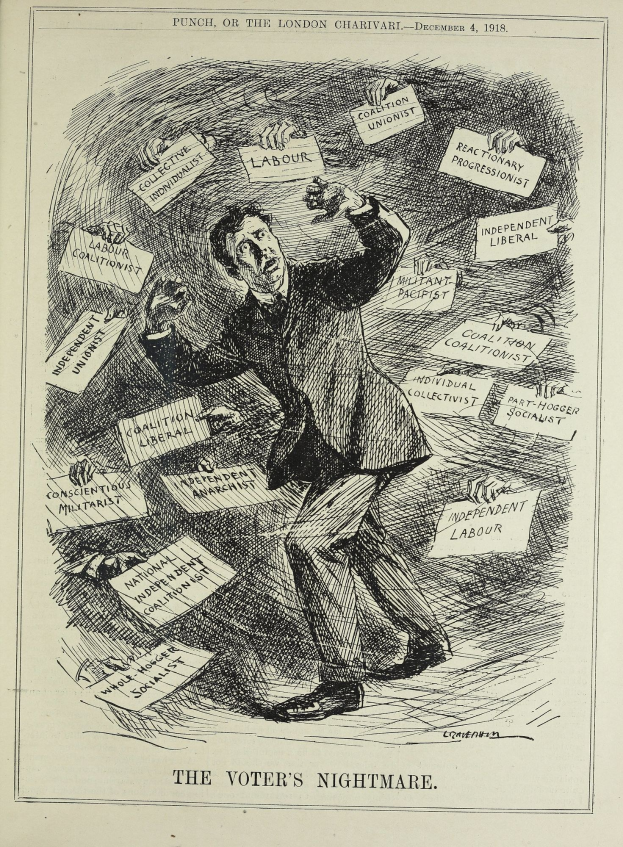 Ein Mann im Anzug und Krawatte hält ein Schild mit der Aufschrift 'Der Albtraum des Wählers' und blickt entschlossen, strahlend und selbstbewusst.