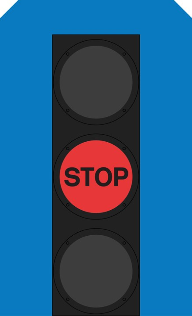 Eine Ampel mit einem roten Haltesignal vor einem blauen Hintergrund.