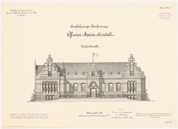 Eine Zeichnung des Hauptsaals des Deutschen Bundestages in Berlin, die ein Flagge auf dem Dach zeigt, mit begleitendem Text auf dem Papier.