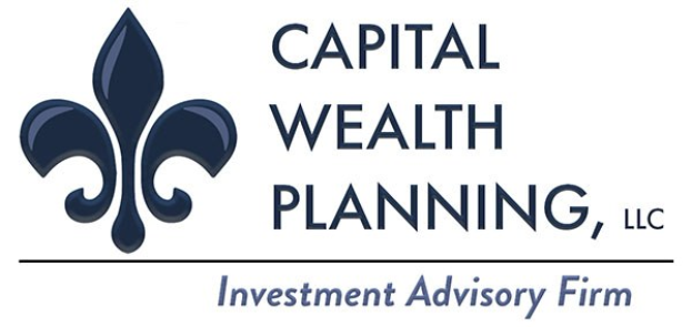 Logo von Capital Wealth Planning, LLC: ein blauer Kreis mit wei├čer Umrandung und mittigem 'C', umgeben von einem wei├čem Ring mit blauem Text 'Capital Wealth Planning' und wei├čem Text 'Investment Advisory Firm' darunter.