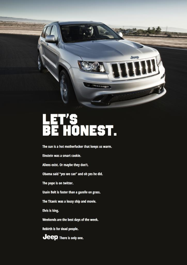 Ein Auto mit darunter genannten Textzitaten.