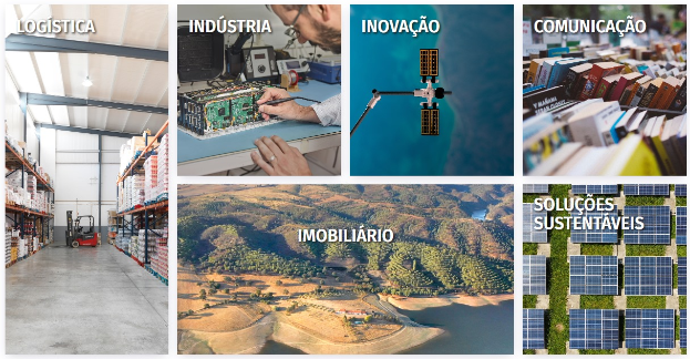 Eine Collage aus sechs Bildern mit verschiedenen Solarmodulen, einer Person, die an einem elektronischen Gerät arbeitet, einer Person mit einem Gegenstand, einer Decke mit Lampen, Büchern auf einem Regal und einer Landschaft mit Solarmodulen, Bäumen, Wasser und Hügeln sowie Text zum Solarbereich.