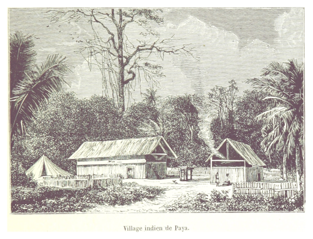 Luftaufnahme eines ländlichen Dorfes in den Philippinen mit Häusern, Bäumen, Pflanzen und einem Himmel-Hintergrund mit Text unten.