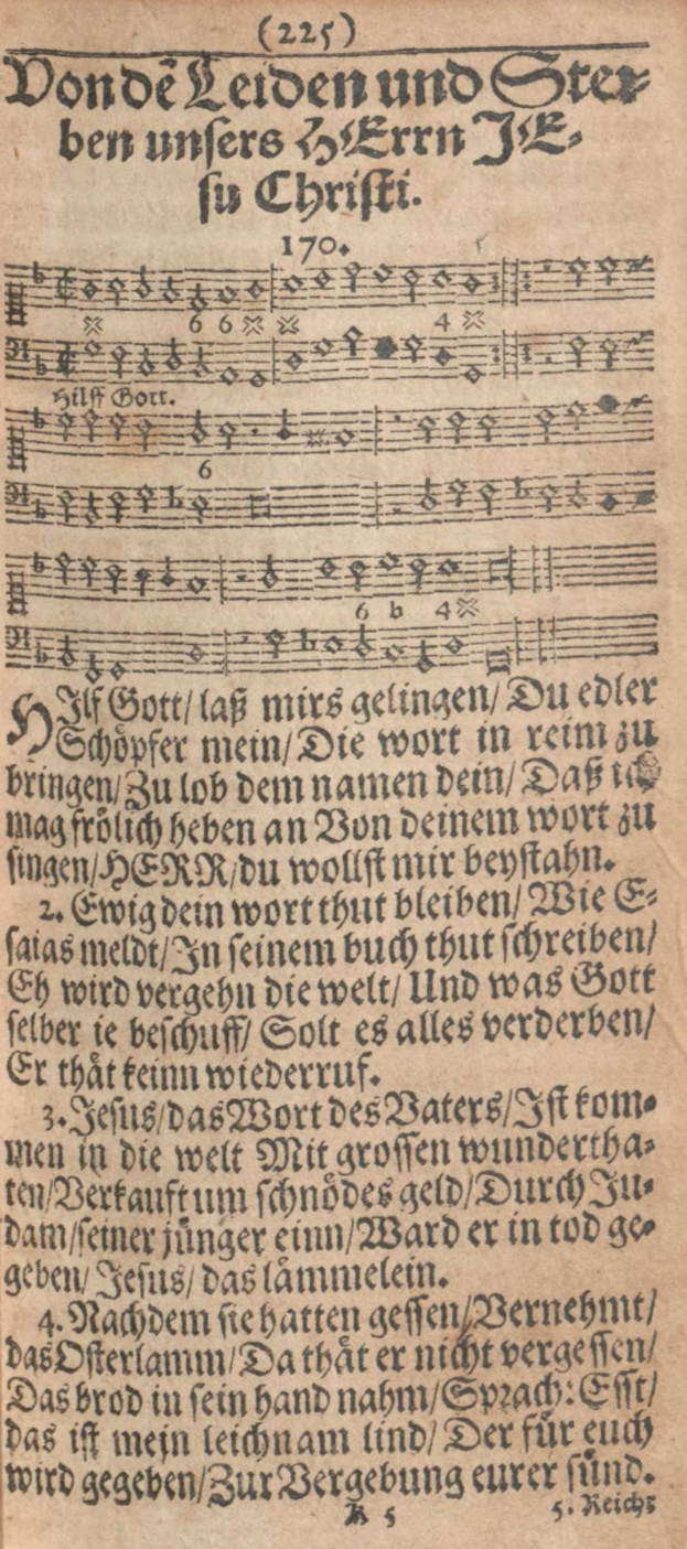 Ein altes, abgenutztes Manuskriptblatt mit deutschem Text und Musiknoten in einer traditionellen deutschen Schriftart.