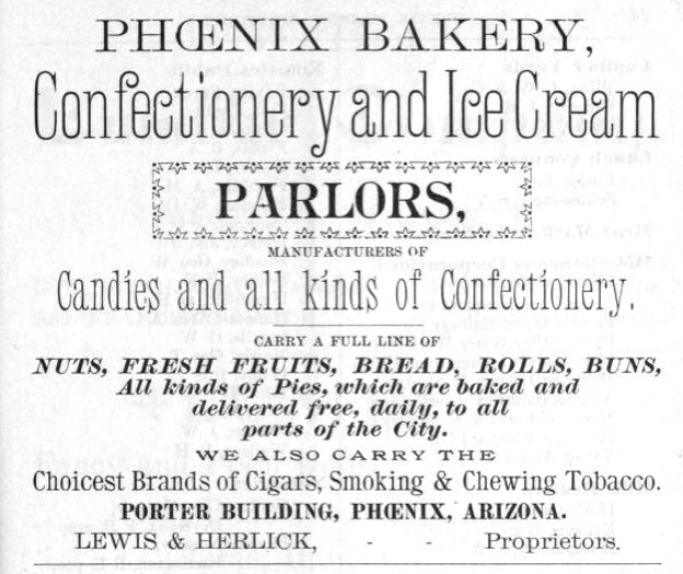 Phoenix Bakery Werbung mit Textbeschreibung von Backwaren und Eisangeboten.