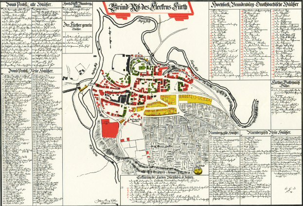 Ein detaillierter alter Stadtplan von Stuttgart, Deutschland, der Straßen, Gebäude, Sehenswürdigkeiten und Text mit zusätzlichen Stadtinformationen zeigt.