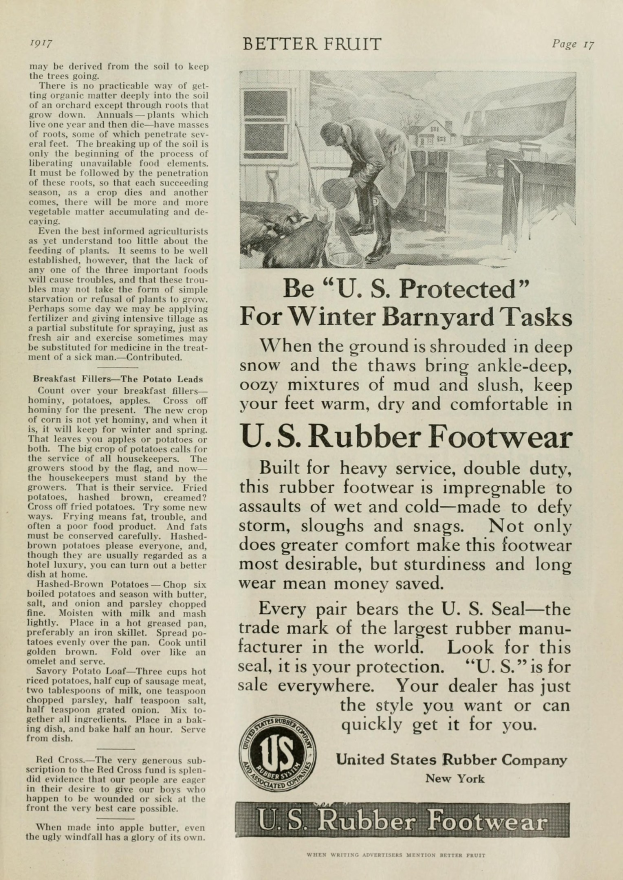 Werbung für U.S. Gummi-Schuhe, die einen Mann zeigen, der das Produkt trägt.