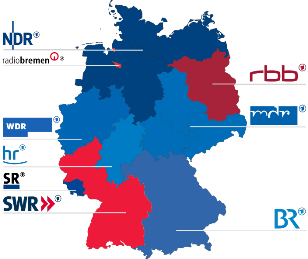 Eine Deutschlandkarte mit in rot und blau hervorgehobenen Bundesländern, die die Ergebnisse der Wahl 2016 zeigen, einschließlich der Namen der Kandidaten und des Wahldatums.
