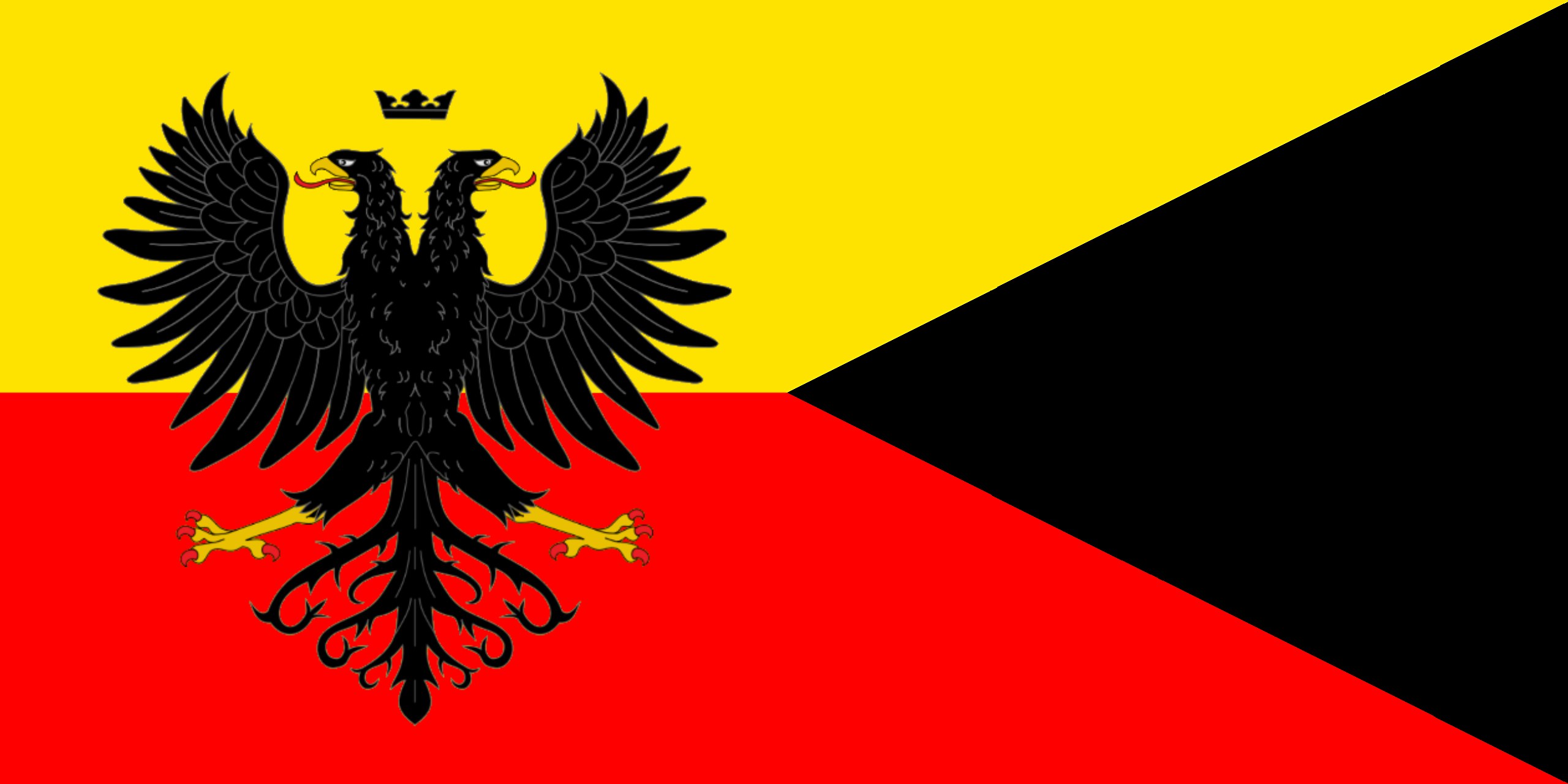 Deutsches Flagge mit einem schwarzen Doppeladler in der Mitte auf horizontalen Streifen von rot, gelb und weiß.