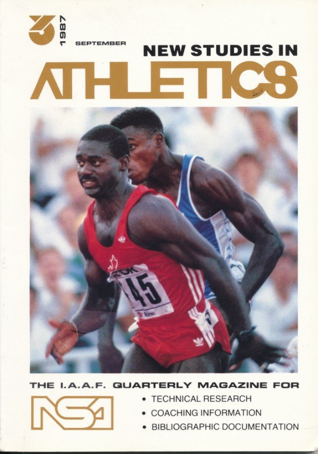 Buchumschlag mit dem Titel "Neue Studien über Leichtathletik September 1987" mit zwei Personen.