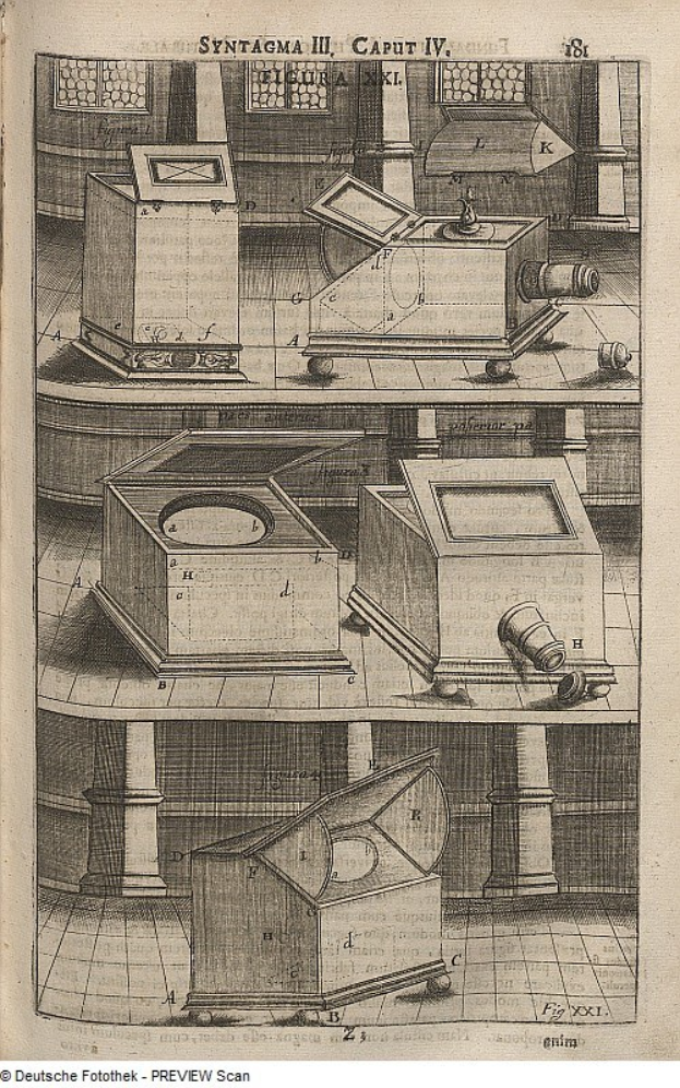 Ein abgenutztes Buch mit einer Skizze eines Stereoskops auf dem Cover, das sichtbaren Text und numerische Anmerkungen enthält.