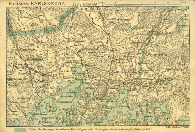 Ein altes Stadtplan von Karlsruhe, Deutschland, zeigt detaillierte Straßen, Gebäude und Landmarken mit Text oben und unten.