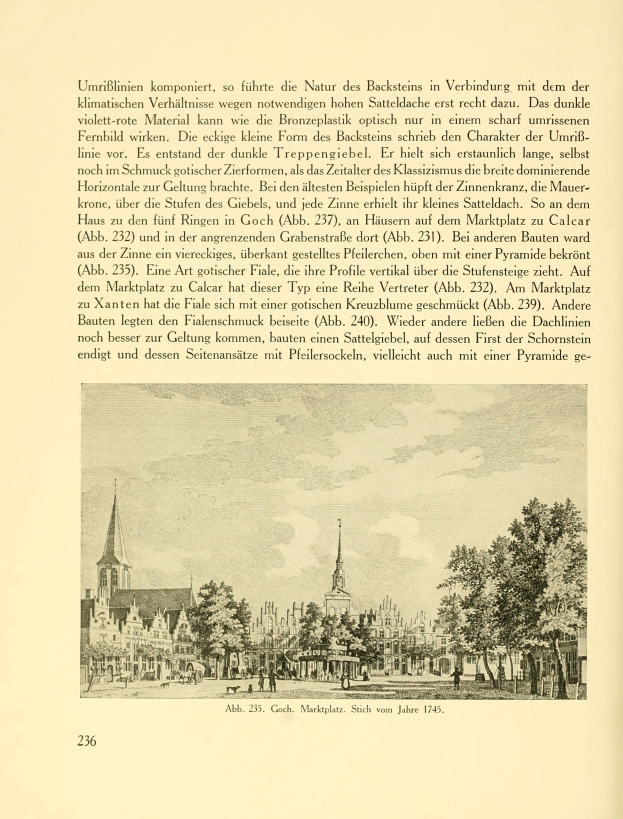 Ein aufgeschlagenes Buch mit einer Stadtansicht-Illustration, das von Gebäuden, Bäumen und Menschen umgeben ist, begleitet von beschreibendem Text.