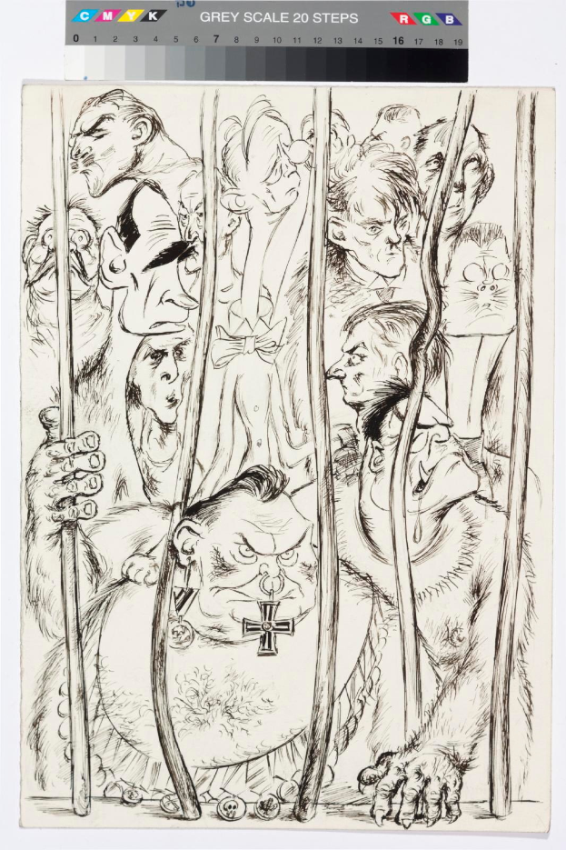 Eine Comicseite mit der Überschrift "Grimm Fairy Tales 1-A von Dark Horse", die eine Gruppe ängstlicher Menschen hinter Gittern zeigt, vor einem tiefblauen Nachthimmel mit funkelnden Sternen und einer großen weißen Schrift am unteren Rand.