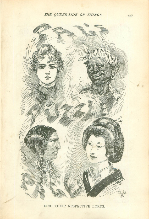 Ein altes Buchcover mit vier Frauenköpfen und der Aufschrift "Die queere Seite der Dinge".